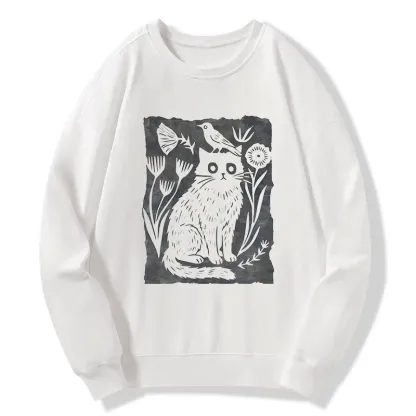 Tokyo-Tiger Folk Paper Cut Cat Bird Floral Art Classic Sweatshirt