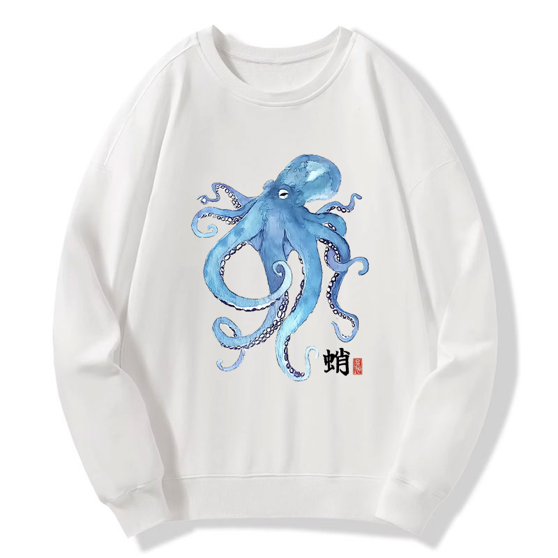 Tokyo-Tiger Watercolor Blue Octopus Classic Sweatshirt