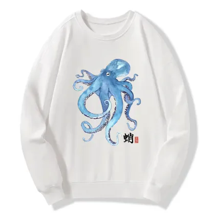 Tokyo-Tiger Watercolor Blue Octopus Classic Sweatshirt