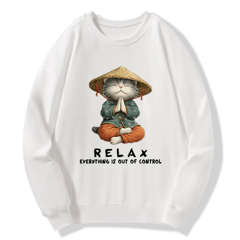 Tokyo-Tiger Zen Relax Cat Graphic Classic Sweatshirt