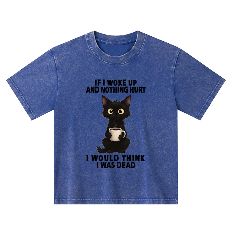 Tokyo-Tiger Funny Cute Black Cat And Coffee Meme Kids Washed T-Shirt Sale