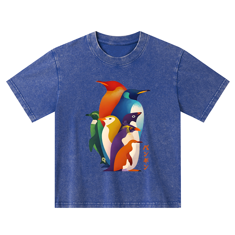 Tokyo-Tiger Cute Multi Tone Penguins Kids Washed T-Shirt