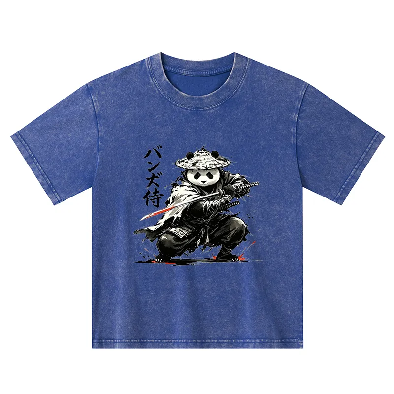 Tokyo-Tiger Panda Samurai Warrior Kids Washed T-Shirt