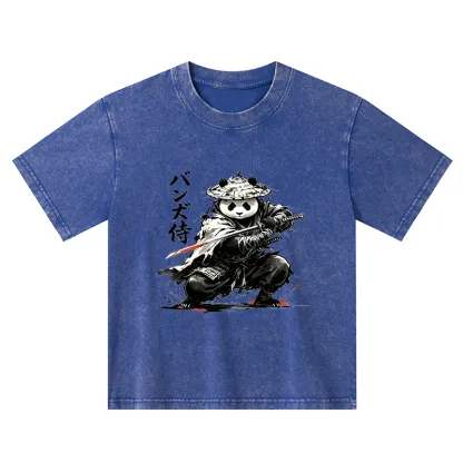 Tokyo-Tiger Panda Samurai Warrior Kids Washed T-Shirt