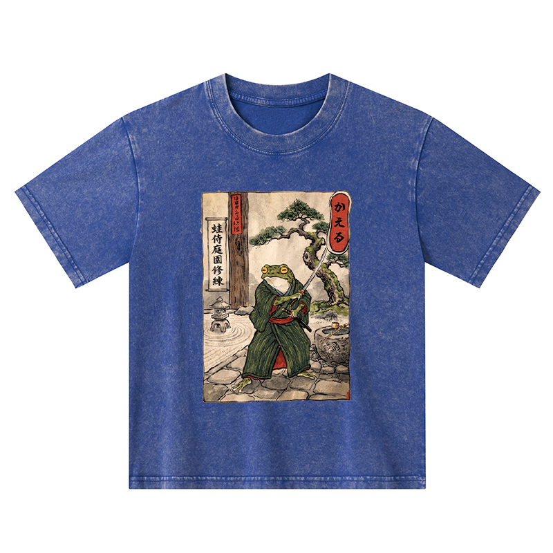 Tokyo-Tiger Samurai Frog Training Kids Washed T-Shirt