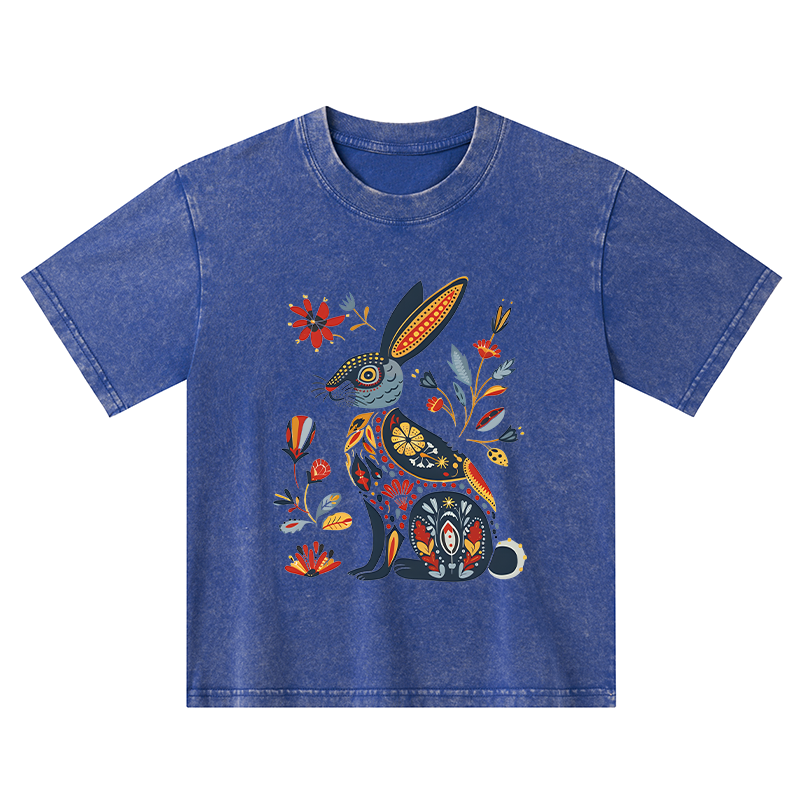 Tokyo-Tiger Folk Hare Bloom Kids Washed T-Shirt