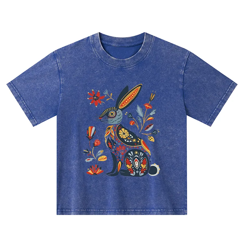 Tokyo-Tiger Folk Hare Bloom Kids Washed T-Shirt
