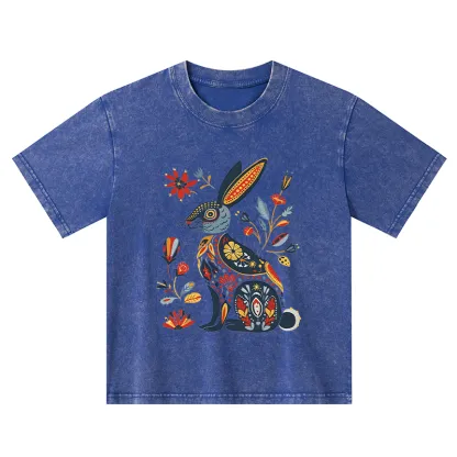 Tokyo-Tiger Folk Hare Bloom Kids Washed T-Shirt