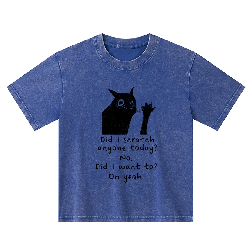 Tokyo-Tiger Black Cat Scratches People Kids Washed T-Shirt