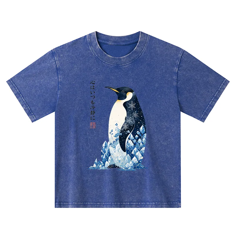 Tokyo-Tiger Keep Calm Penguin Kids Washed T-Shirt