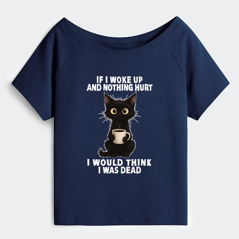 Tokyo-Tiger Funny Cute Black Cat And Coffee Meme Off Shoulder T-Shirt