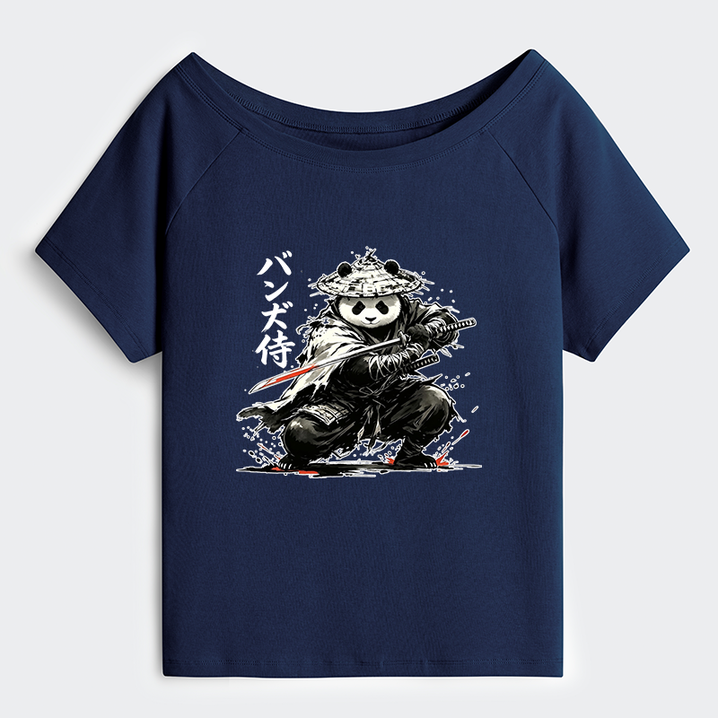Tokyo-Tiger Panda Samurai Warrior Off Shoulder T-Shirt