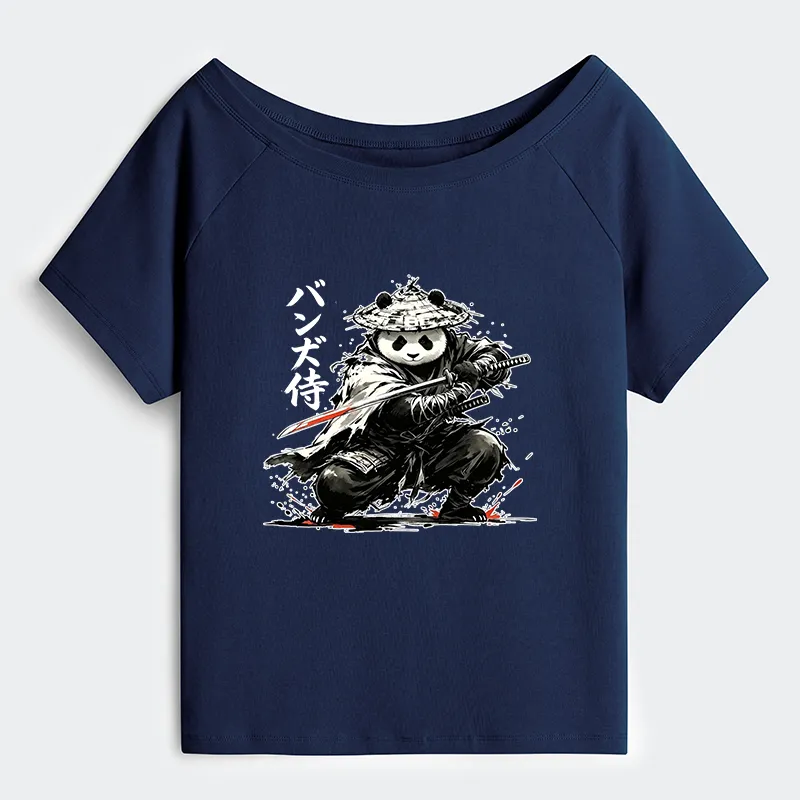 Tokyo-Tiger Panda Samurai Warrior Off Shoulder T-Shirt