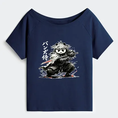 Tokyo-Tiger Panda Samurai Warrior Off Shoulder T-Shirt