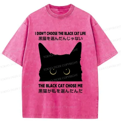 Tokyo-Tiger Black Cat Chose Me Washed T-Shirt
