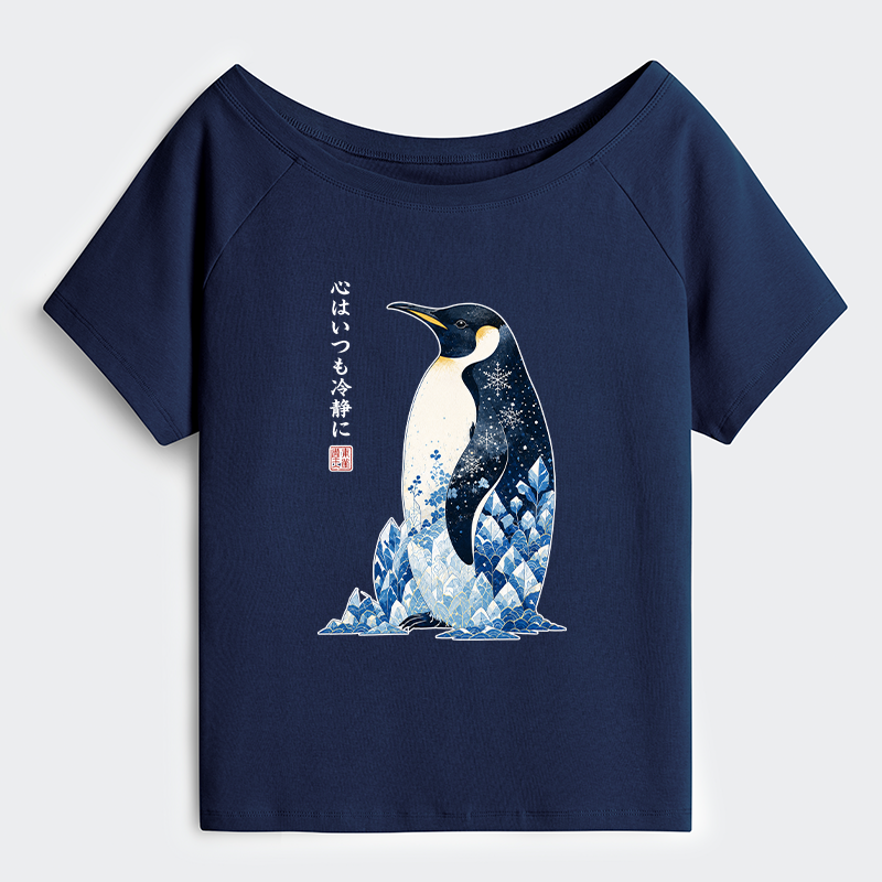 Tokyo-Tiger Keep Calm Penguin Off Shoulder T-Shirt