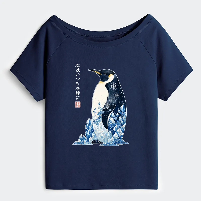Tokyo-Tiger Keep Calm Penguin Off Shoulder T-Shirt