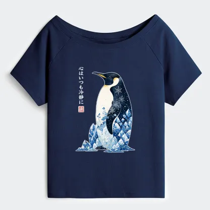 Tokyo-Tiger Keep Calm Penguin Off Shoulder T-Shirt