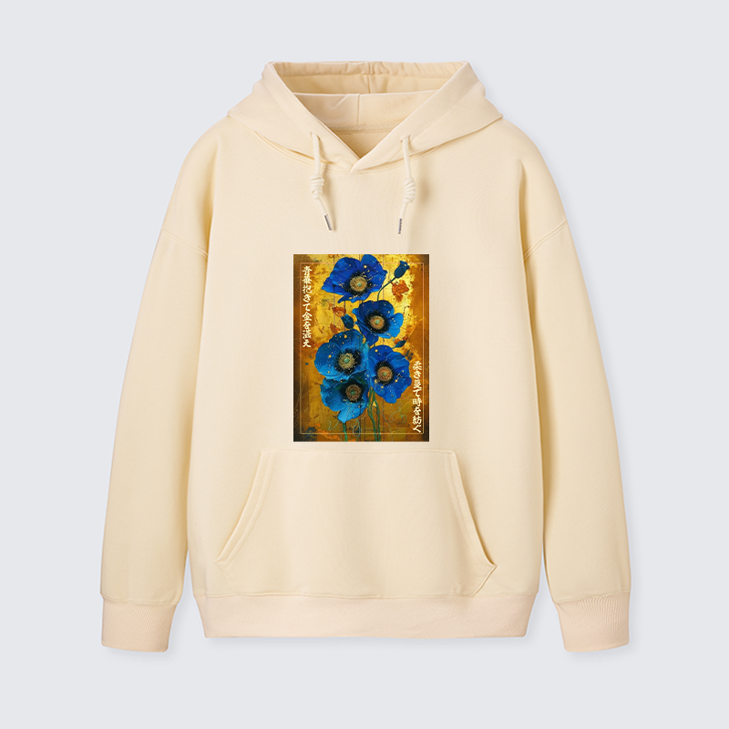 Tokyo-Tiger Shiny Blue Flower Warm Golden Background Classic Hoodie