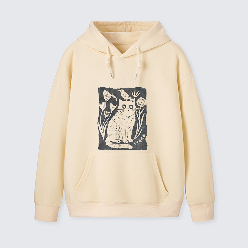 Tokyo-Tiger Folk Paper Cut Cat Bird Floral Art Classic Hoodie