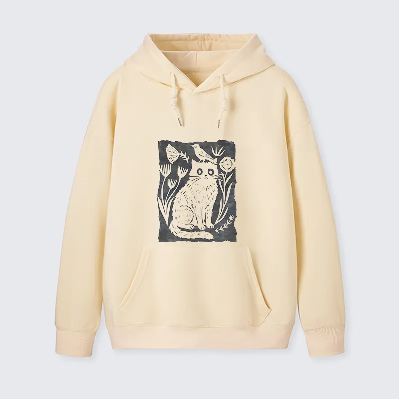 Tokyo-Tiger Folk Paper Cut Cat Bird Floral Art Classic Hoodie