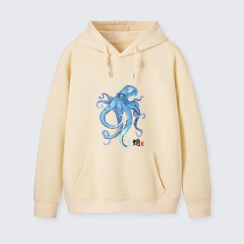 Tokyo-Tiger Watercolor Blue Octopus Classic Hoodie