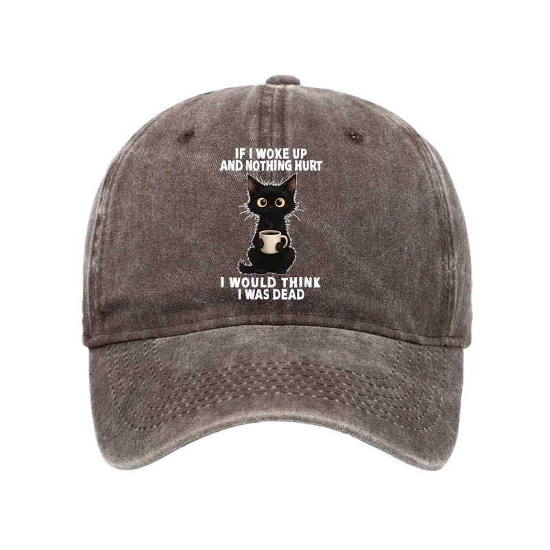 Tokyo-Tiger Funny Cute Black Cat And Coffee Meme Washed Cap