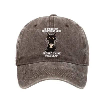 Tokyo-Tiger Funny Cute Black Cat And Coffee Meme Washed Cap