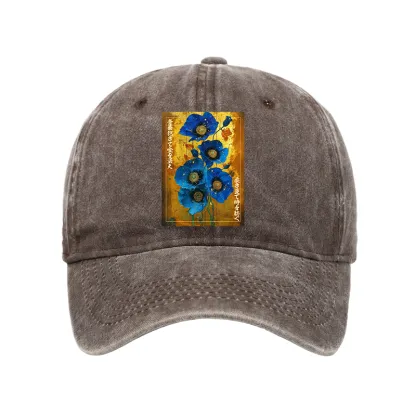 Tokyo-Tiger Shiny Blue Flower Warm Golden Background Washed Cap