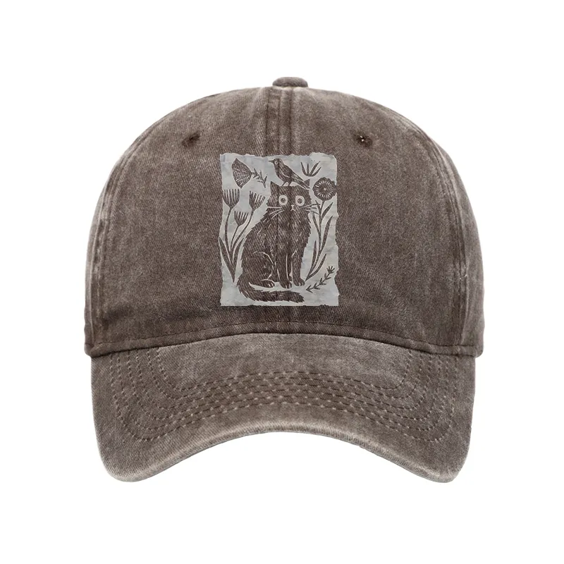 Tokyo-Tiger Folk Paper Cut Cat Bird Floral Art Washed Cap
