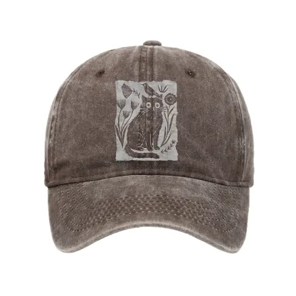 Tokyo-Tiger Folk Paper Cut Cat Bird Floral Art Washed Cap
