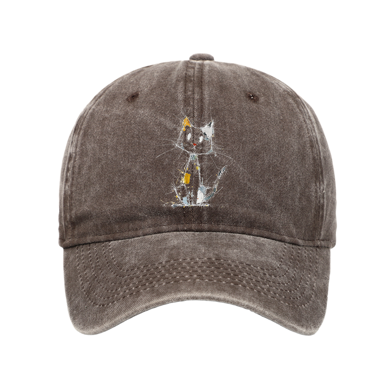Tokyo-Tiger Minimal Splash Ink Cute Cat Washed Cap