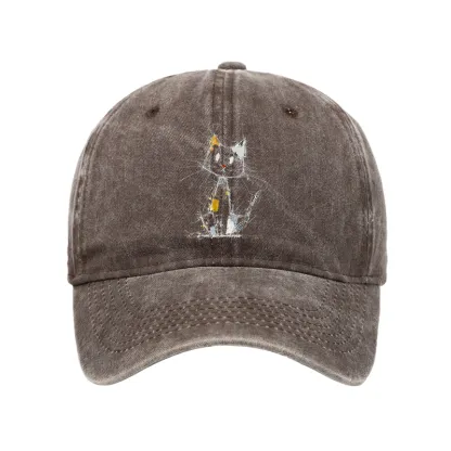 Tokyo-Tiger Minimal Splash Ink Cute Cat Washed Cap