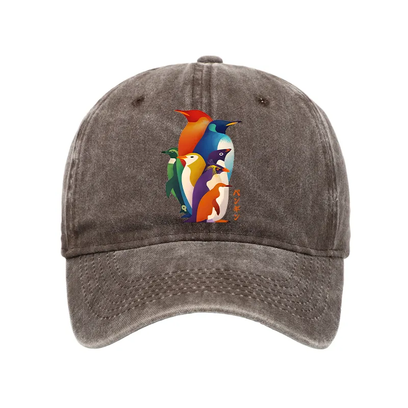 Tokyo-Tiger Cute Multi Tone Penguins Washed Cap