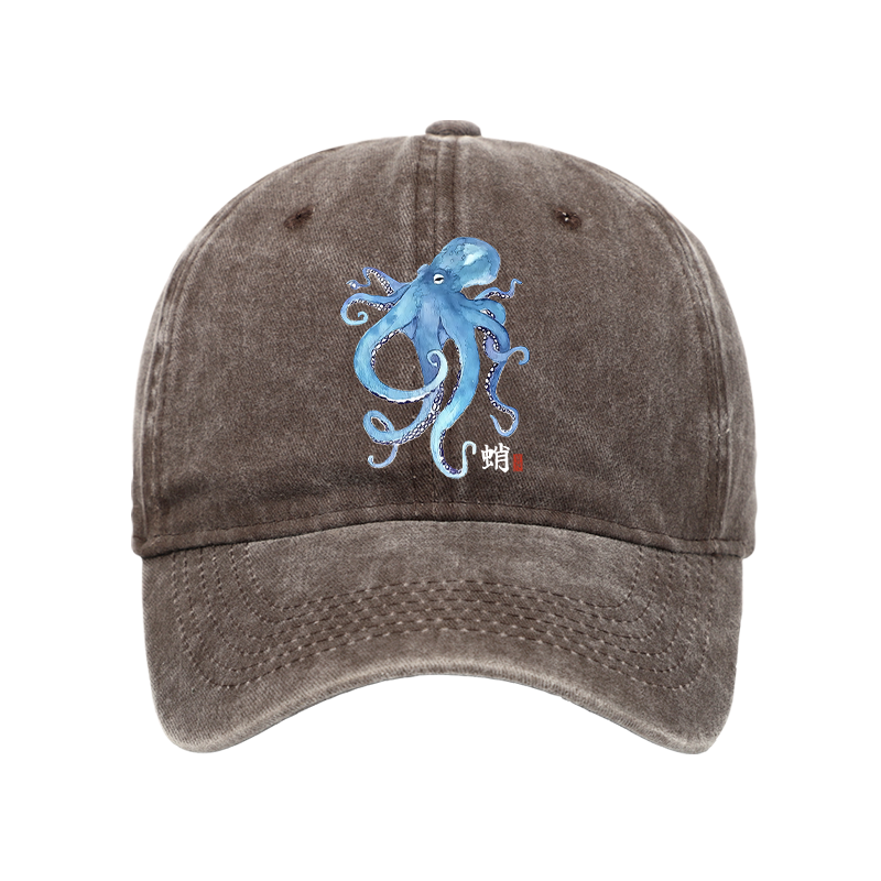 Tokyo-Tiger Watercolor Blue Octopus Washed Cap