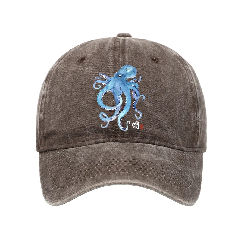 Tokyo-Tiger Watercolor Blue Octopus Washed Cap