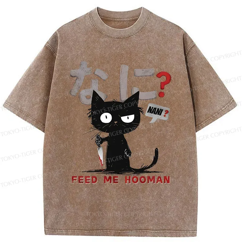 Tokyo-Tiger Cruel And Cute Cat Washed T-Shirt