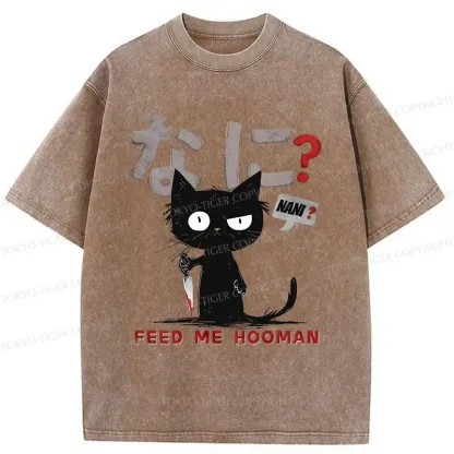 Tokyo-Tiger Cruel And Cute Cat Washed T-Shirt