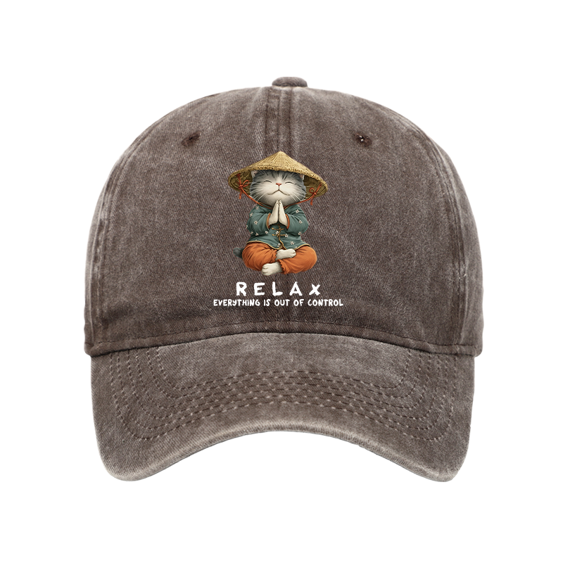 Tokyo-Tiger Zen Relax Cat Graphic Washed Cap