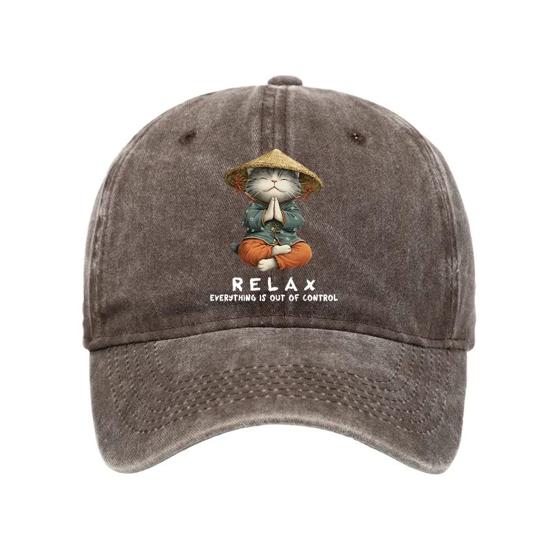 Tokyo-Tiger Zen Relax Cat Graphic Washed Cap