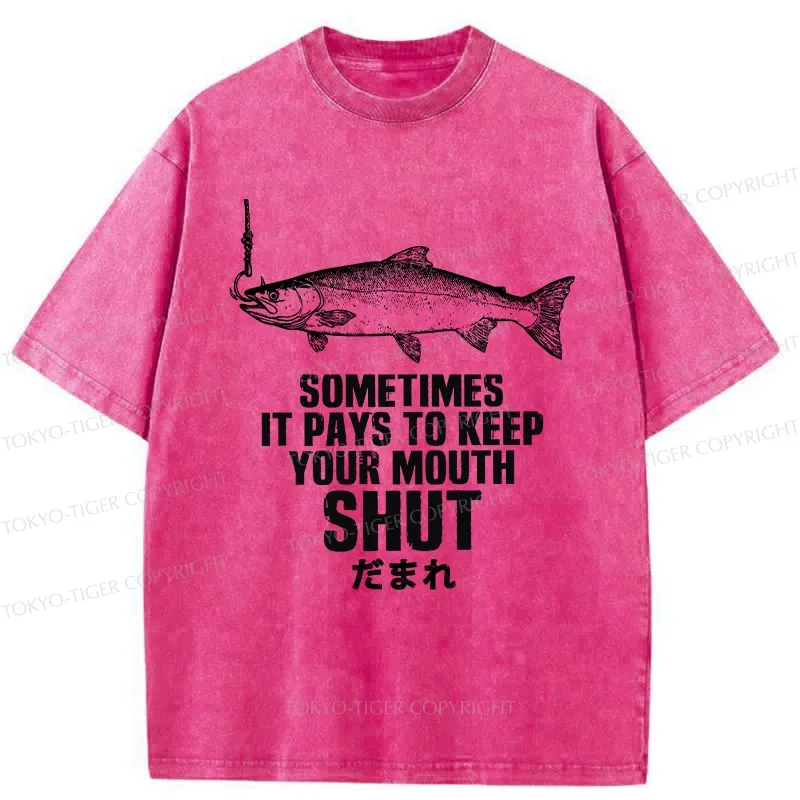Tokyo-Tiger Funny Fish Shut Up Washed T-Shirt