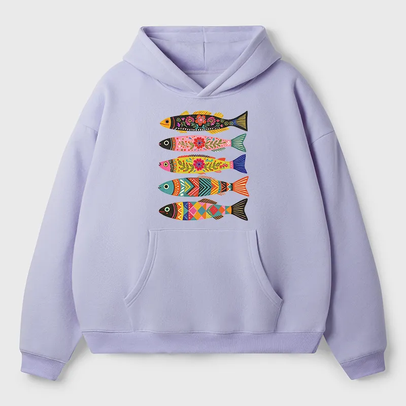 Tokyo-Tiger Colorful Patterned Fish Adult Fleece Hoodie