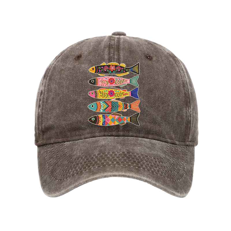 Tokyo-Tiger Colorful Patterned Fish Washed Cap