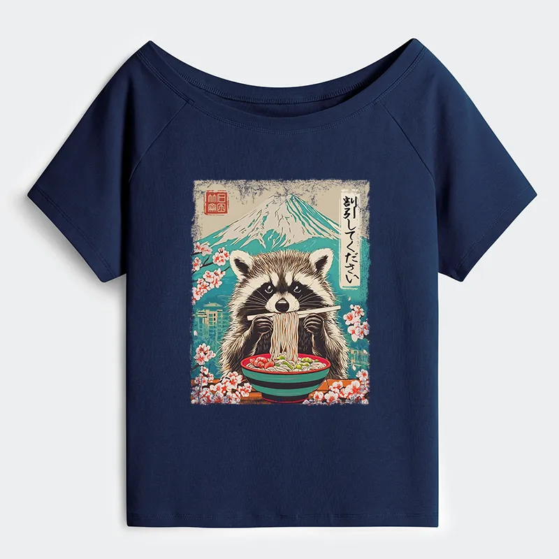 Tokyo-Tiger Please Give Raccoon A Discount Off Shoulder T-Shirt