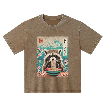 Tokyo-Tiger Please Give Raccoon A Discount Kids Washed T-Shirt