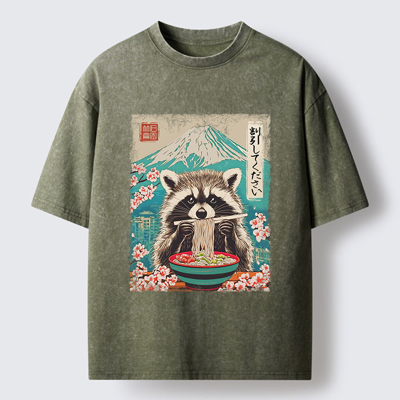 Tokyo-Tiger Please Give Raccoon A Discount Washed T-Shirt