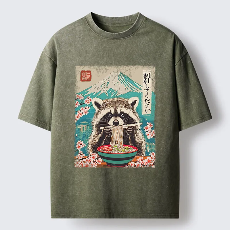 Tokyo-Tiger Please Give Raccoon A Discount Washed T-Shirt