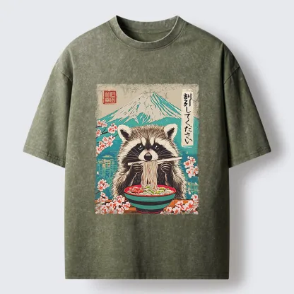 Tokyo-Tiger Please Give Raccoon A Discount Washed T-Shirt