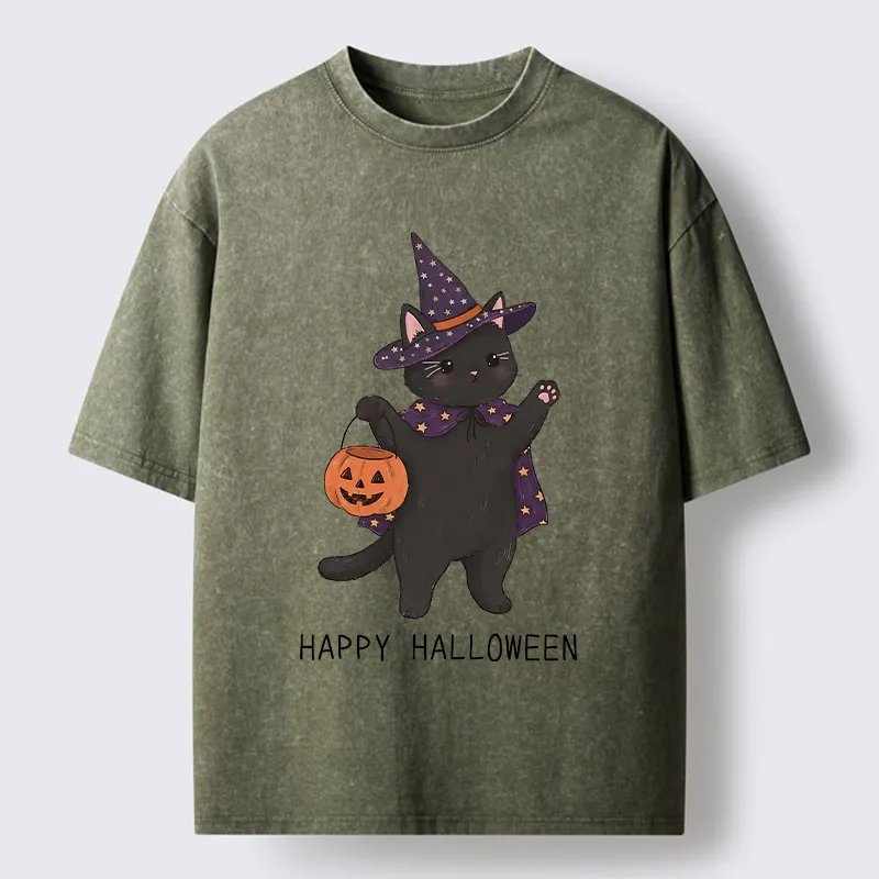 Tokyo‑Tiger Magic Cat Halloween Art Washed T‑Shirt