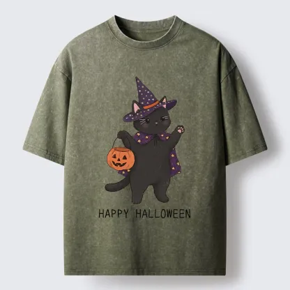 Tokyo‑Tiger Magic Cat Halloween Art Washed T‑Shirt
